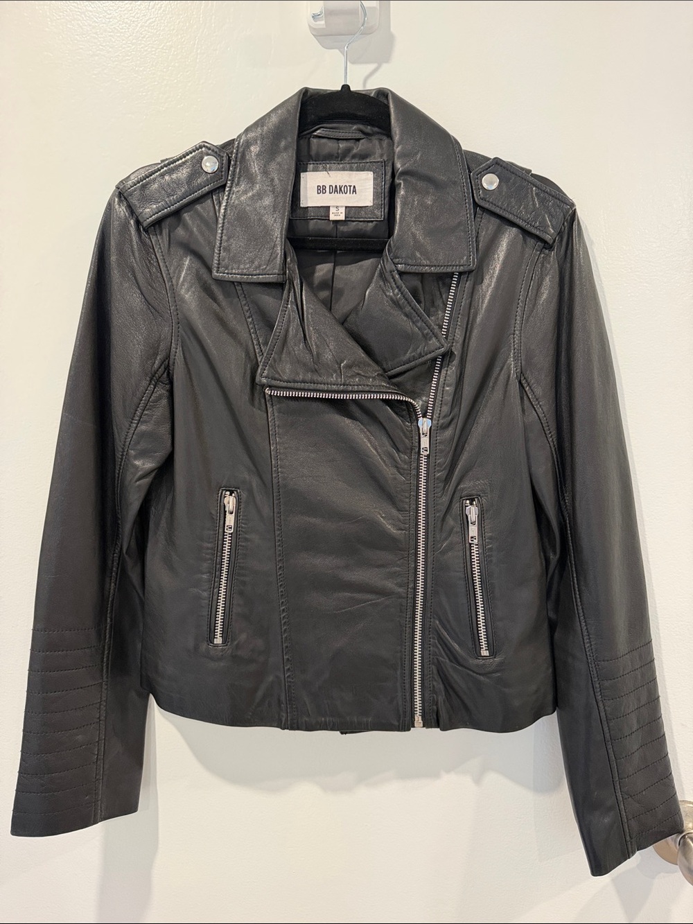 BB Dakota Black Moto Genuine Leather Jacket Size Small